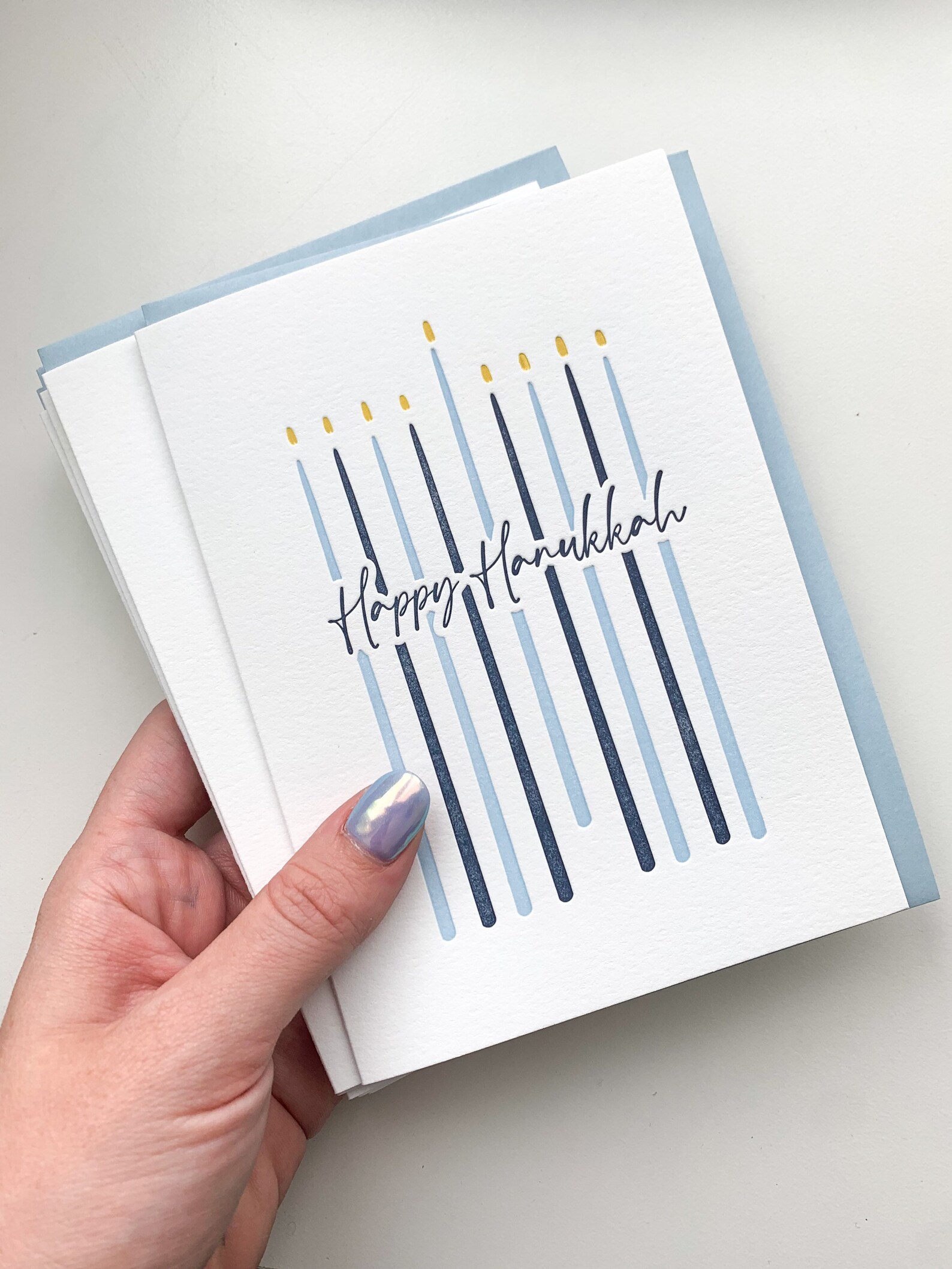 Happy Hanukkah letterpress card | Hanukkah decorations - a blog by Leah E. Moss Designs