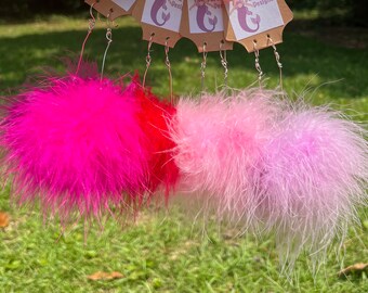 Light Marabou Feather Poof Balls Sterling Silver Earrings