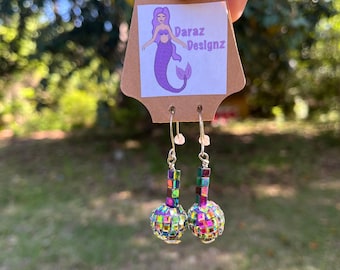 Disco Ball Sterling Silver Earrings