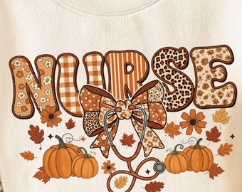 Herfst verpleegster coquette png, verpleging png, verpleegkundige pompoenen png, retro verpleegster coquette boog png, herfst coquette png sublimatie digitale download