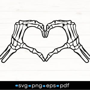 Mãos de esqueleto de coração de amor, mãos de esqueleto, mãos de coração, logotipo de mão de amor, download digital de mão de esqueleto em formato de coração -PNG-SVG
