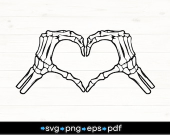 Liefdeshart skelethanden, skelethanden, harthanden, liefdeshand-logo, skelet hartvorm hand digitale download -PNG-SVG