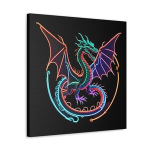 Mystical Neon Dragon Canvas Wall Art