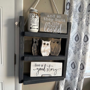 Rope and ladder shelf hand made from reclaimed wood