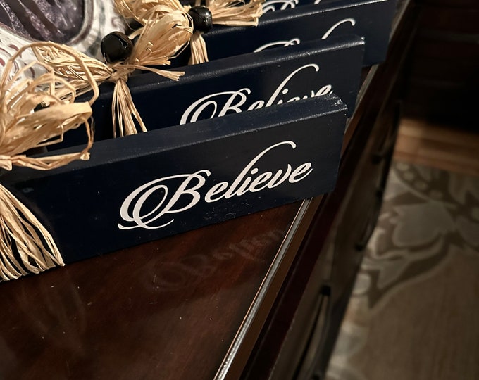 Believe, Joy or Deck the Halks Wood Christmas Block - Christmas Decor - Holiday Decor - Hostess Gift - Gift for Teacher - Friend Gift