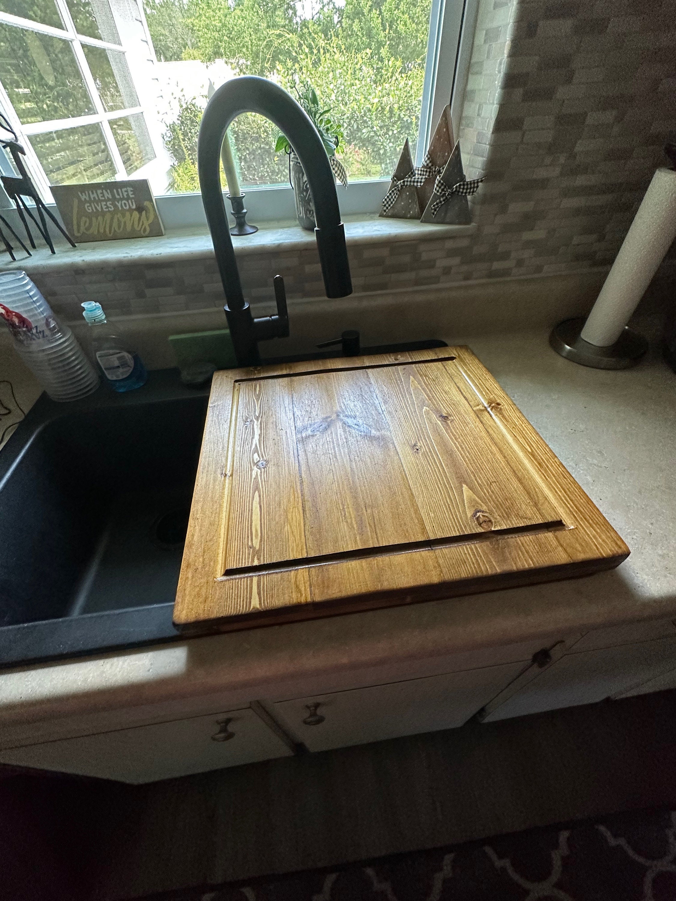 Double Sink Cover Plastic Cutting Board (Faucet Mounted on Sink)