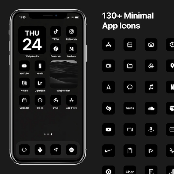 Ios 14 Minimal Icons Black Minimalist Icon Pack Iphone Etsy