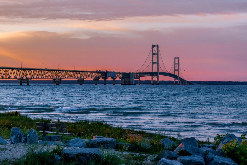 Mackinac Bridge, St. Ignace, Michigan the Mackinac Bridge on a Golden