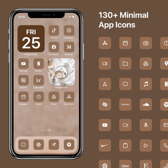 Ios 14 Minimal Icons Coffee Brown Minimalist Icon Pack Apple Etsy