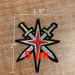 Paquete de 5 parches pequeños de 2" de alto con el logotipo secundario de los Vegas Golden Knights