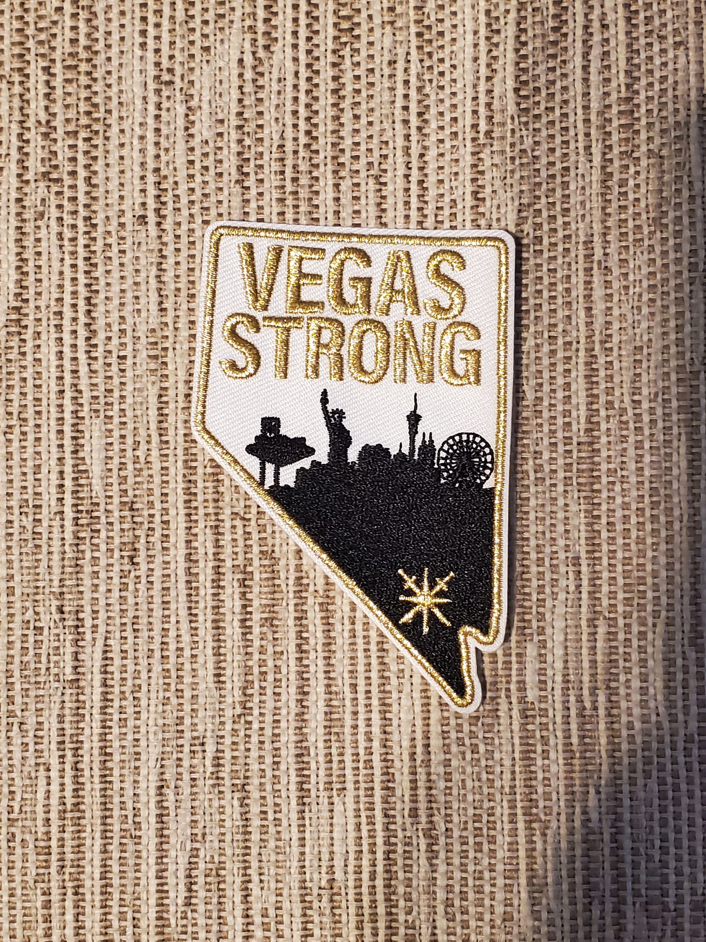 Vegas Strong Metallic Gold Embroidered Iron-On Patch
