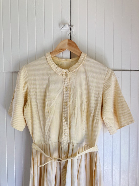 1950s yellow pinstripe linen dress.