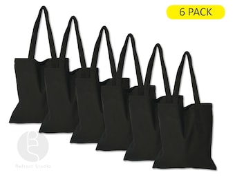 6 Pack - Black Tote Bag - 100% Cotton | blank Bulk | reusable | DIY arts & crafts | groceries | wedding favors | branding | school