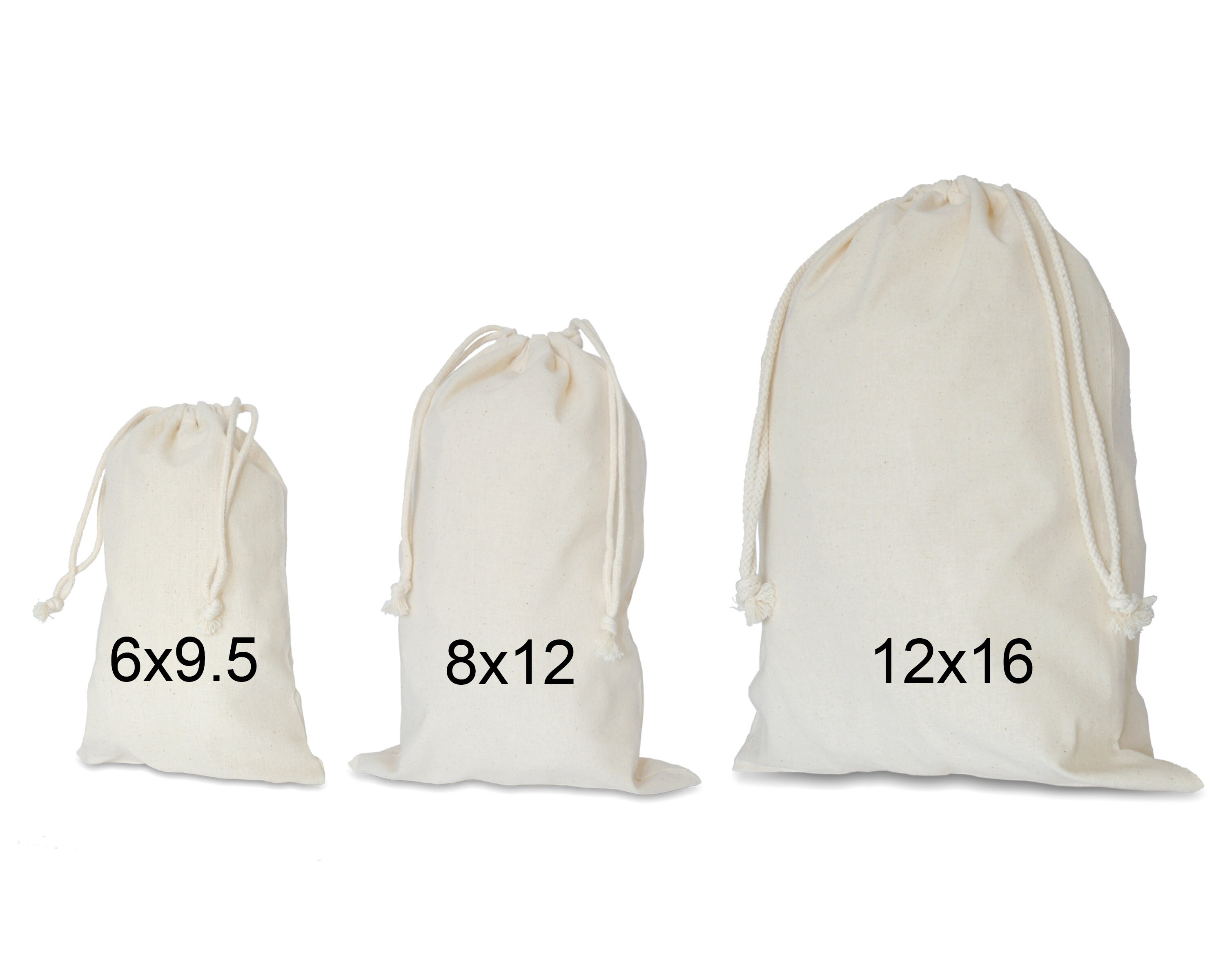 100% Cotton Canvas Value Drawstring Pouches / Favor Bags (Pack of 12)