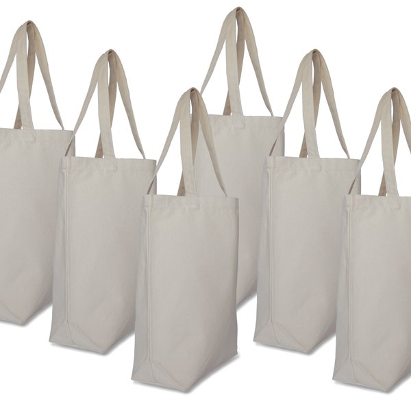 6 Pack - Heavy 12 oz Tote Bag - 100% Cotton Canvas | blank Bulk | reusable | DIY arts & crafts | groceries | wedding favors | branding logo
