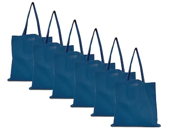 6 Pack - Blue Tote Bag - 100% Cotton Canvas | blank Bulk | reusable | DIY arts & crafts | groceries | wedding favors | branding | school