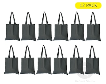 12 Pack - Gray Tote Bag - 100% Cotton Canvas | blank Bulk | reusable | DIY arts & crafts | groceries | wedding favors | branding | school