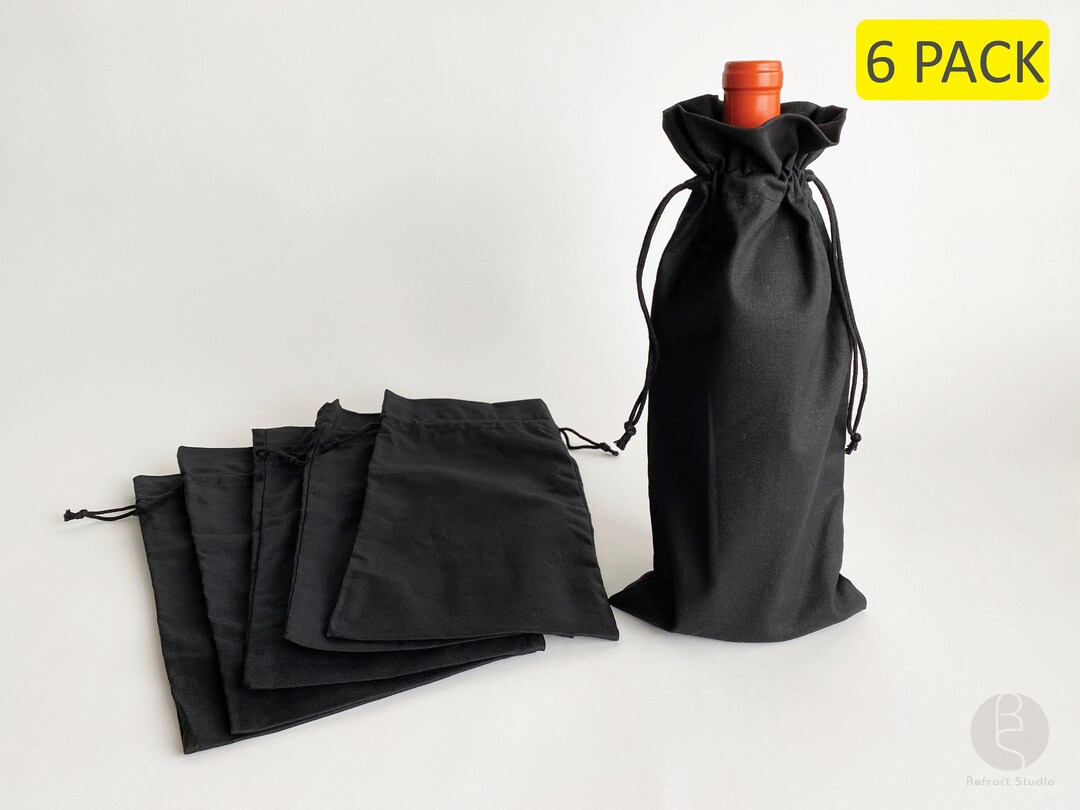 6 Pack Black Wine Bag 100 Cotton 6oz Fabric Blank DIY Arts & Crafts