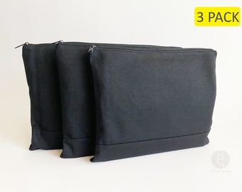 3 Pack - Black Flat Zipper pouch - 100% Cotton Canvas| blank bulk | DIY | arts | cosmetic | travel | wedding favors | branding | school