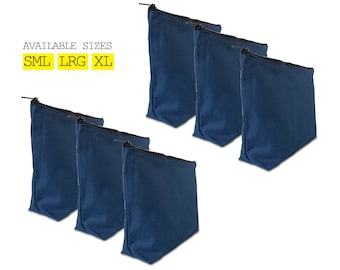 6 Pack - Blue Zipper pouch 100% Cotton canvas| blank bulk | DIY arts & crafts | cosmetic | travel | wedding favors | monogram gift ideas