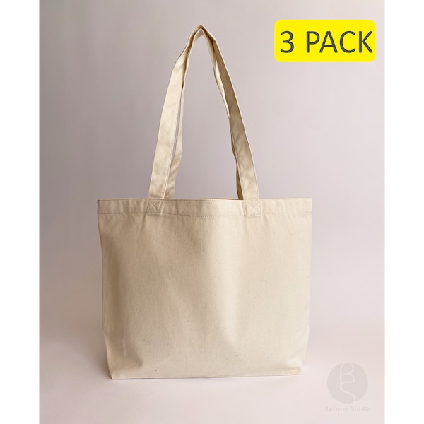 3 Pack - 12oz Wide Tote Bag - 100% Cotton Canvas | blank Bulk reusable | DIY arts & crafts | groceries | wedding favors branding logo