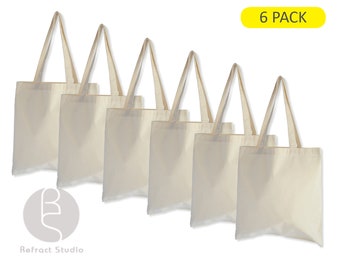 6 Pack - 6oz Tote Bag - 100% Cotton | blank Bulk | reusable | DIY arts & crafts | groceries | wedding favors | company branding | school