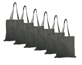 6 Pack - Gray Tote Bag - 100% Cotton Canvas | blank Bulk | reusable | DIY arts & crafts | groceries | wedding favors | branding | school
