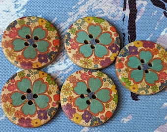 5x large wooden buttons / costume / flower pattern - 30 mm - to choose from - buttons