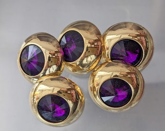 5x elegant plastic buttons - purple rhinestones in gold - 23 mm