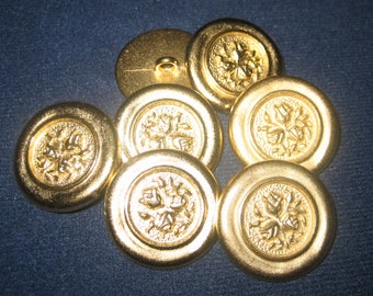 7x Trachten-Knöpfe - Metall - goldfarben - Rose - 23mm