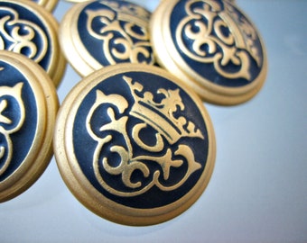 7x Metal Buttons Black-Gold &quot;Crown&quot; - 15 mm or 20 mm - Buttons