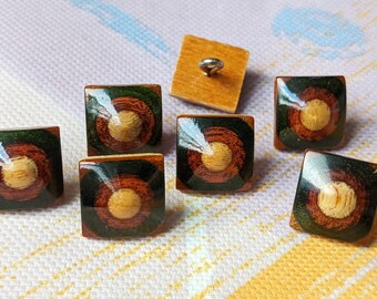 Au choix - chacun 7x beaux boutons en bois - carré - 13 mm - avec œillet