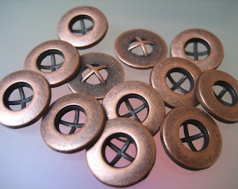 12x interesting small buttons - metal - copper - 13 mm - #66 - blouse buttons, doll buttons