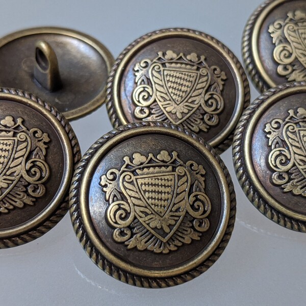 7x Metal Button - Coat of Arms - Metal - Golden Brown - Larp - 23 mm