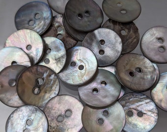 10x / 20x elegant, small mother-of-pearl buttons - grey iridescent 2-hole - 15 mm - blouse buttons, doll buttons