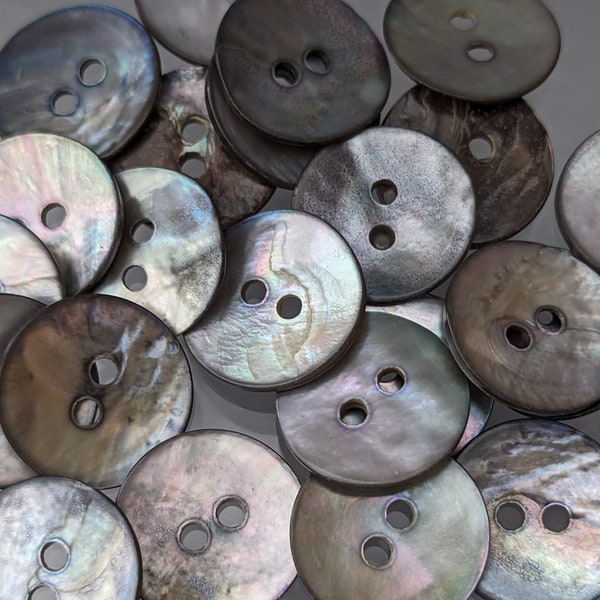 10x / 20x elegant, small mother-of-pearl buttons - grey iridescent 2-hole - 15 mm - blouse buttons, doll buttons