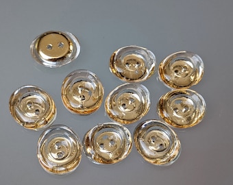10x small buttons - plastic gold-colored foiled - 14 mm - doll buttons, blouse buttons