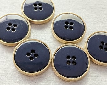 7x / 6x blue or dark blue buttons - edged in gold - plastic - 17 mm or 23 mm