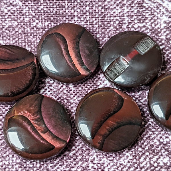 6x boutons intéressants - plastique "Paua" - couleur noble chatoyante rouge/marron - 22 mm