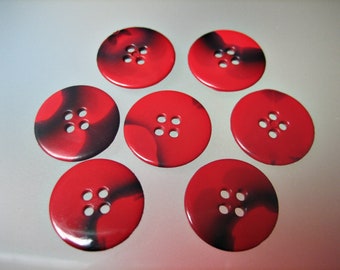 7x Boutons Plastique - Rouge / Noir - 18mm