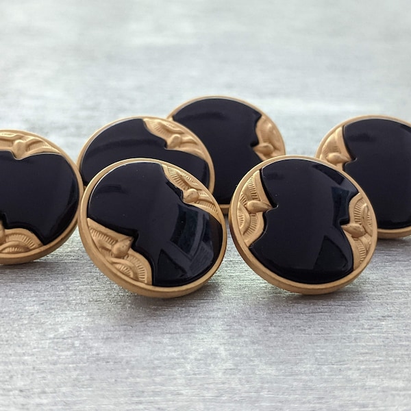 elegant dark blue buttons - golden edged - plastic - 15 mm and 23 mm