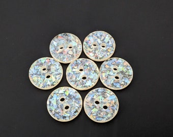 7x / 14x kleine Kunststoff-Knöpfe - Klar mit Flitter - 12mm - Buttons