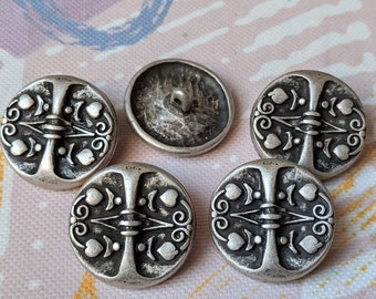 5x grands boutons - vieil argent / GN / costume - métal - 26 mm - boutons