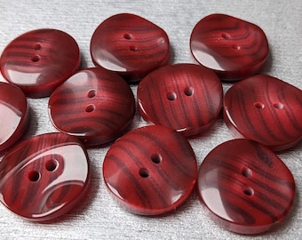 5x / 10x boutons rouge vin - ondulés - plastique - 18 mm
