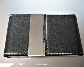 modern business card case - magnetic closure - metal with imitation leather