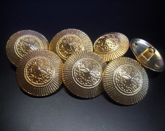 7x beautiful metal buttons - gold "No. 07" - 23 mm