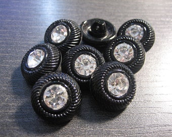 8x black glass buttons-with large rhinestones-18 mm-buttons rhinestone