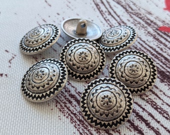 7x schöne Trachten-Knöpfe - Metall - gemustert - 20mm - Buttons