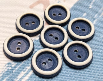 7x hübsche Kunststoff-Knöpfe Blau-Weiß - 15mm - Blusenknöpfe, Puppenknöpfe