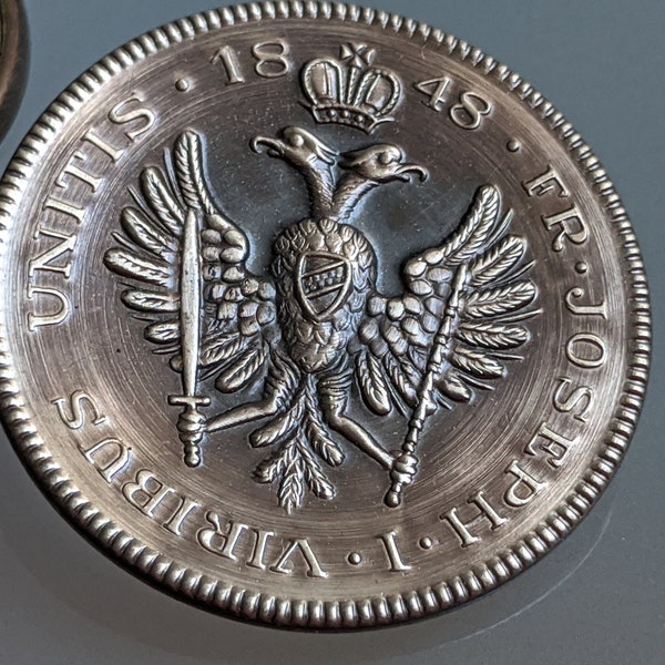 large uniform button: Emperor Fr. Joseph I - "Coin" - Metal - ALU - Viribus Unitis 1848 - 38 mm